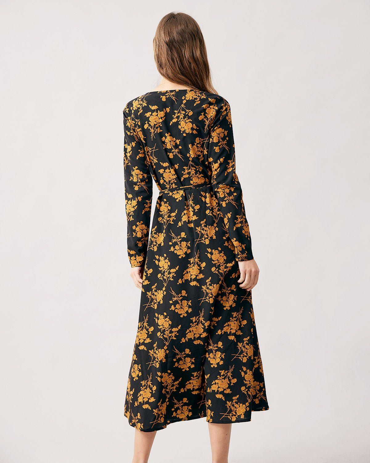 The Black V Neck Floral Long Sleeve Maxi Dress sold by rihoas product image thumbnail 5