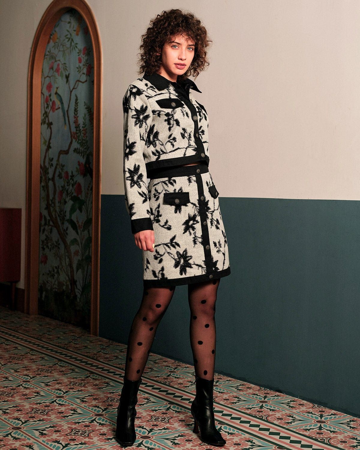 The Lapel Button-up Floral Crop Jacket sold by rihoas product image thumbnail 4