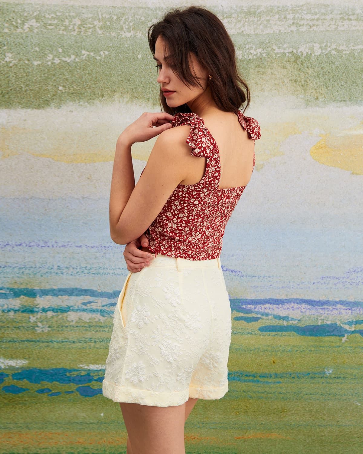 The Red Square Neck Floral Cami Top sold by rihoas product image thumbnail 5