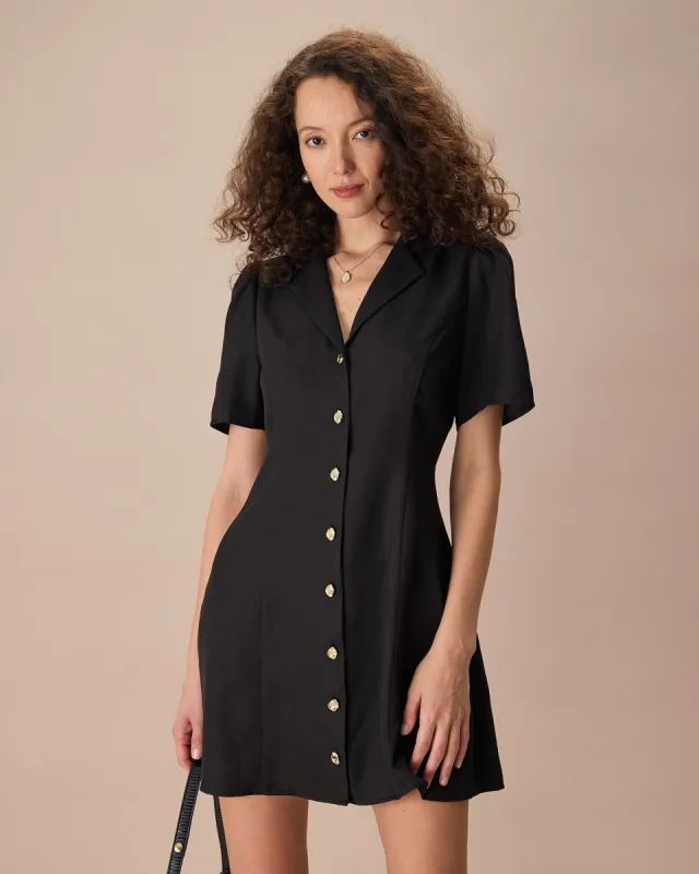 The Black Lapel Short Sleeve Mini Dress sold by rihoas