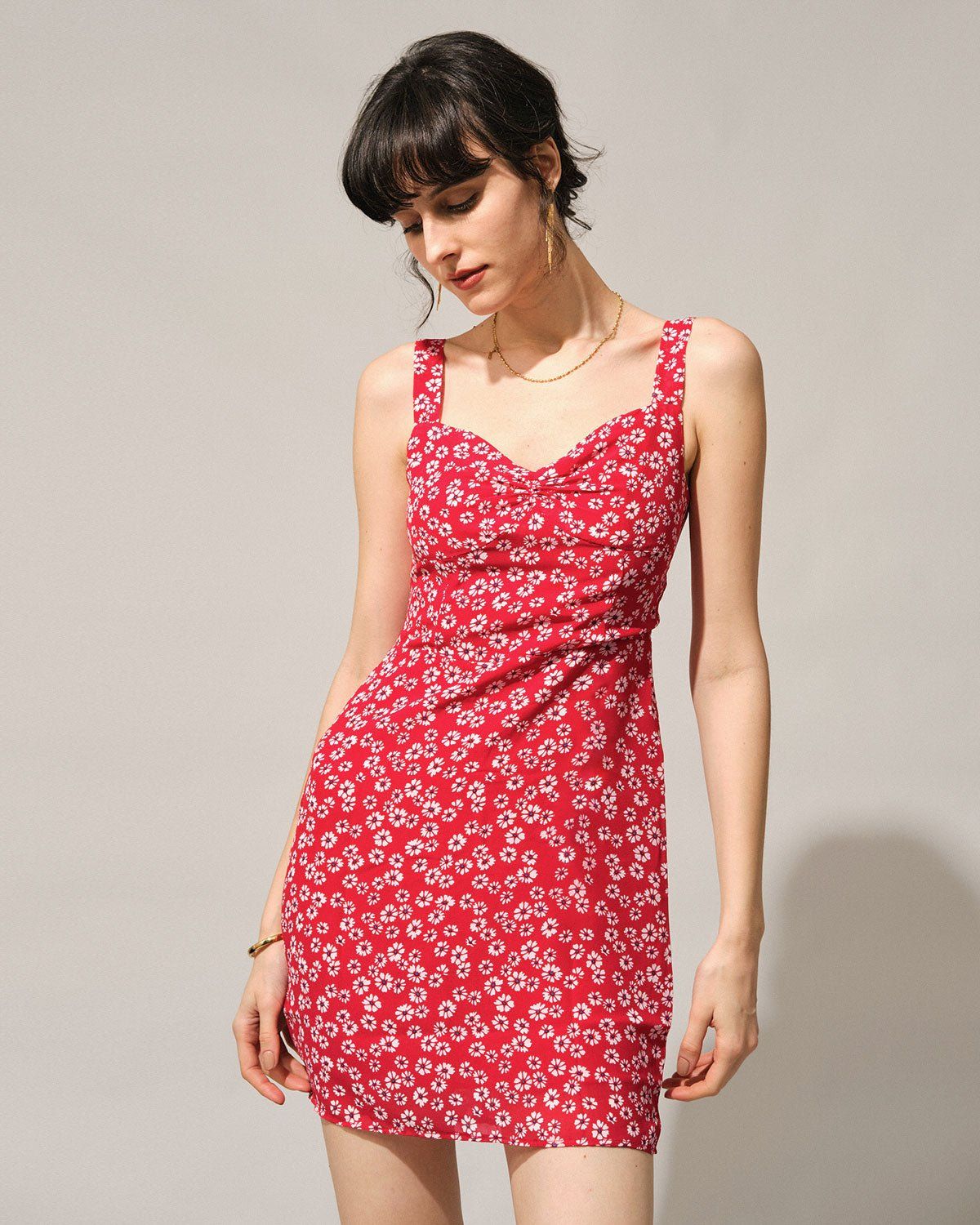 The Red Sweetheart Neck Floral Slip Mini Dress sold by rihoas product image thumbnail 3