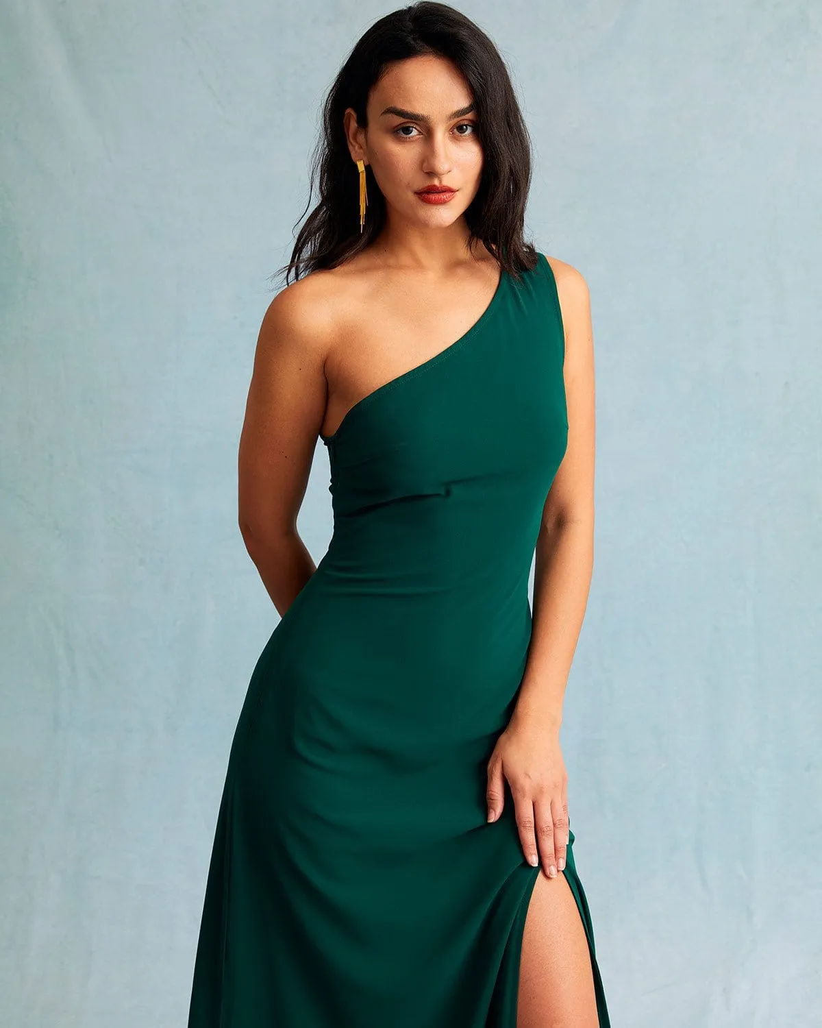The Green One Shoulder Sleeveless Maxi Dress sold by rihoas product image thumbnail 3