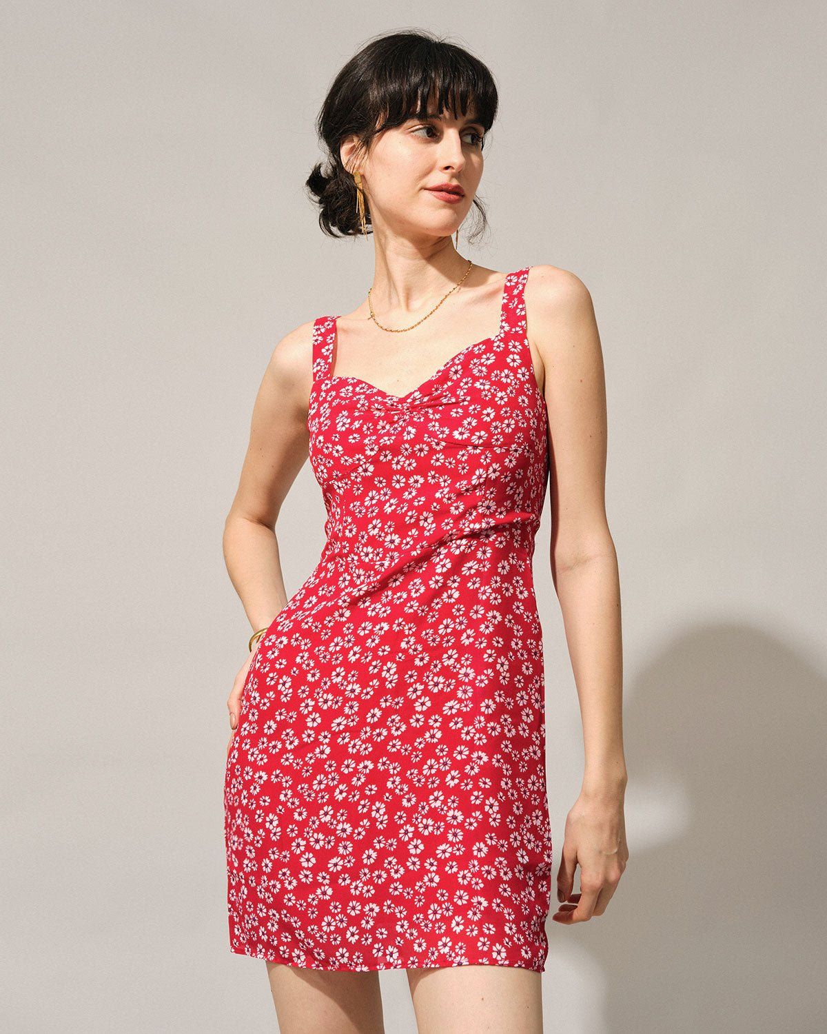 The Red Sweetheart Neck Floral Slip Mini Dress sold by rihoas product image thumbnail 4