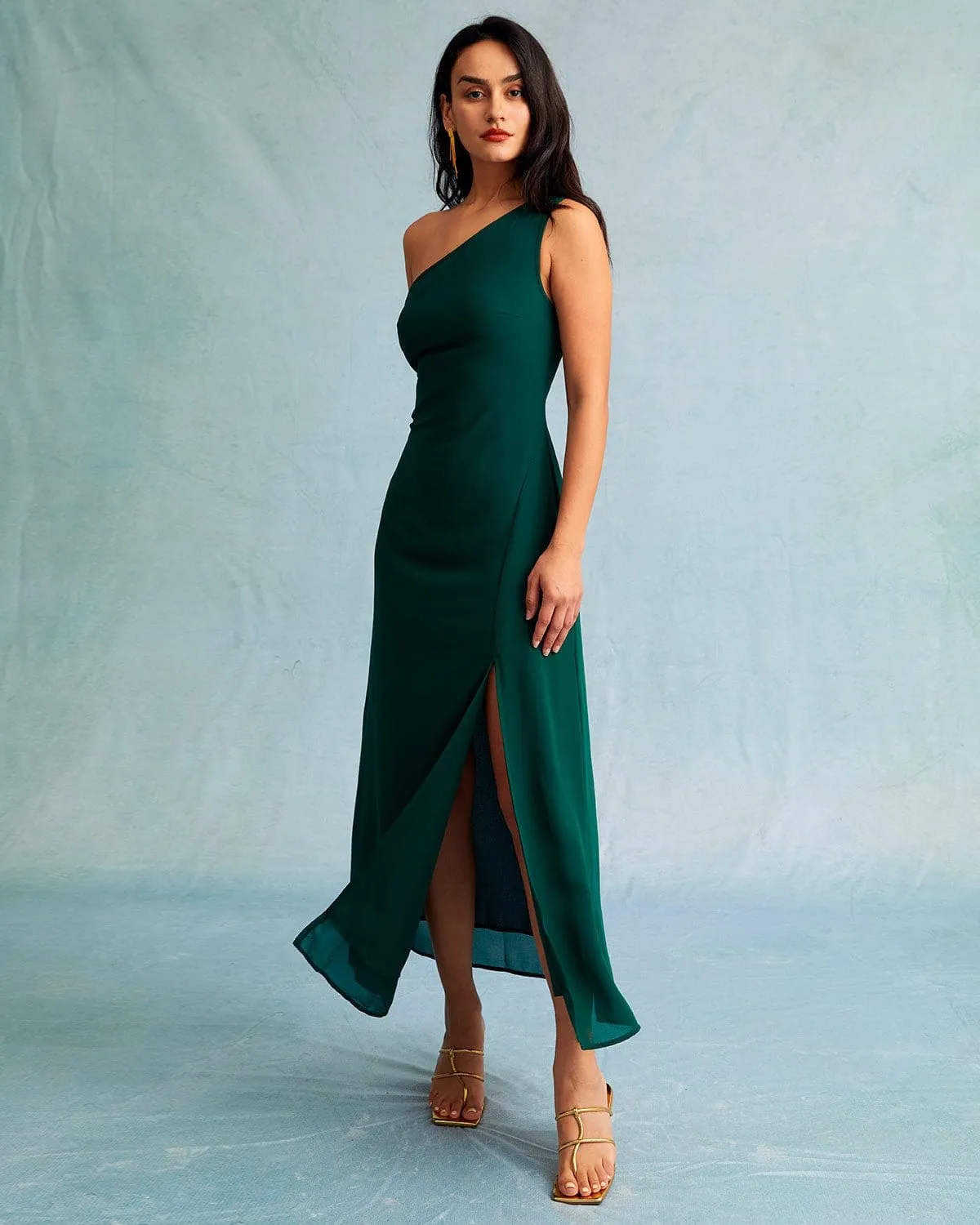 The Green One Shoulder Sleeveless Maxi Dress sold by rihoas product image thumbnail 2
