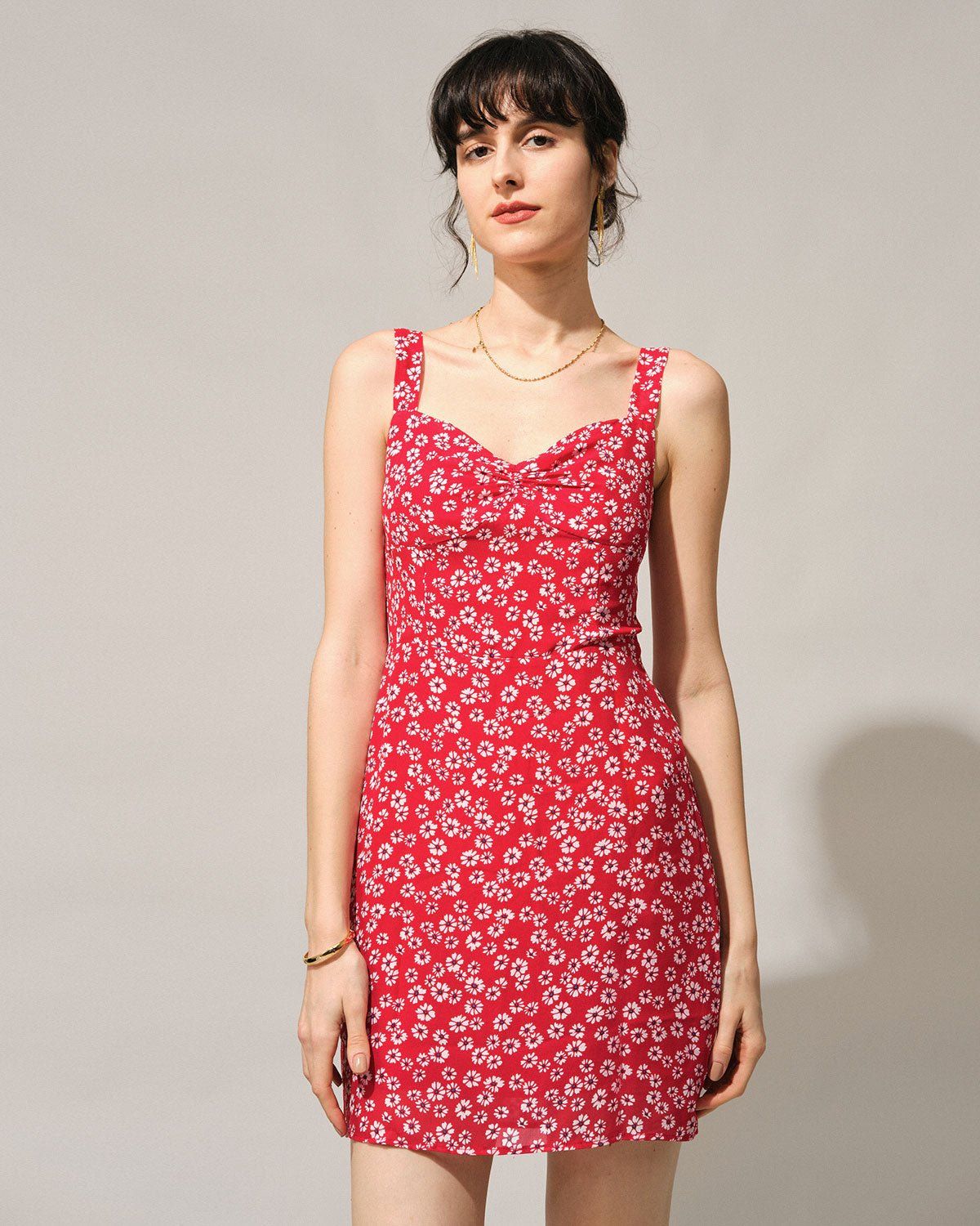 The Red Sweetheart Neck Floral Slip Mini Dress sold by rihoas