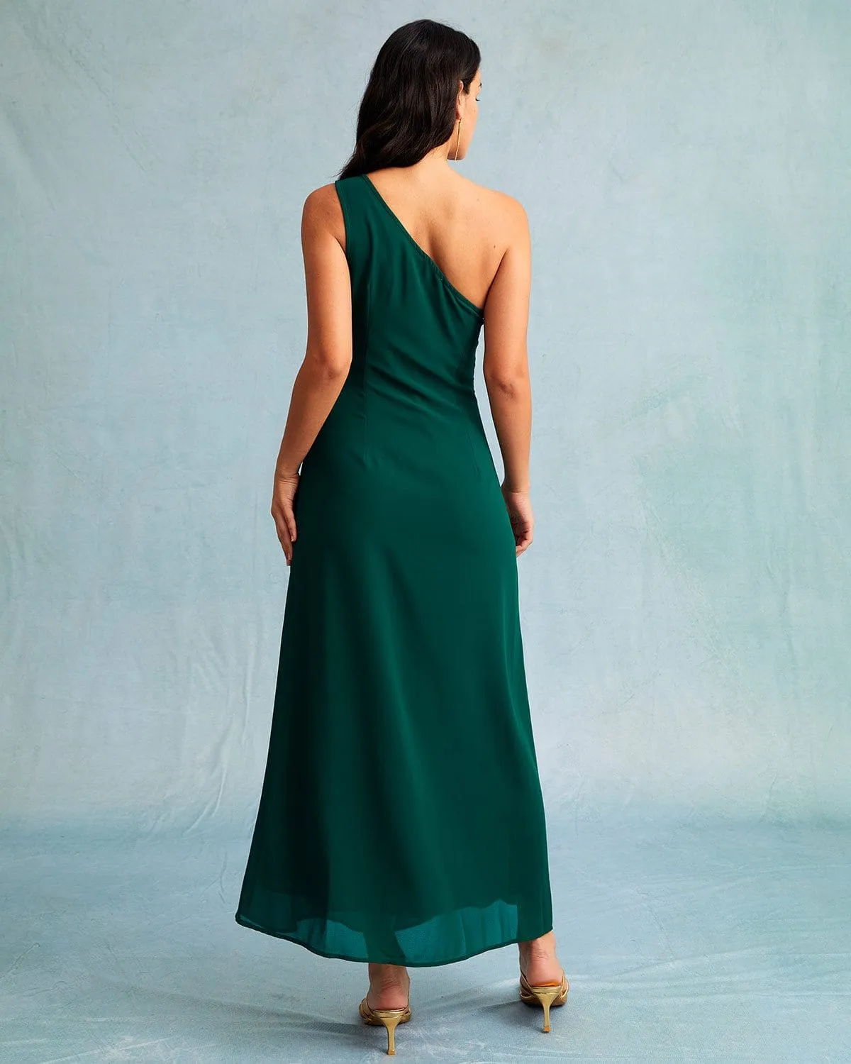 The Green One Shoulder Sleeveless Maxi Dress sold by rihoas product image thumbnail 5