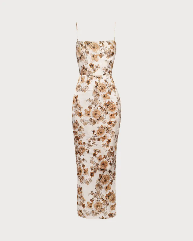 The Apricot Floral Slit Maxi Dress sold by rihoas