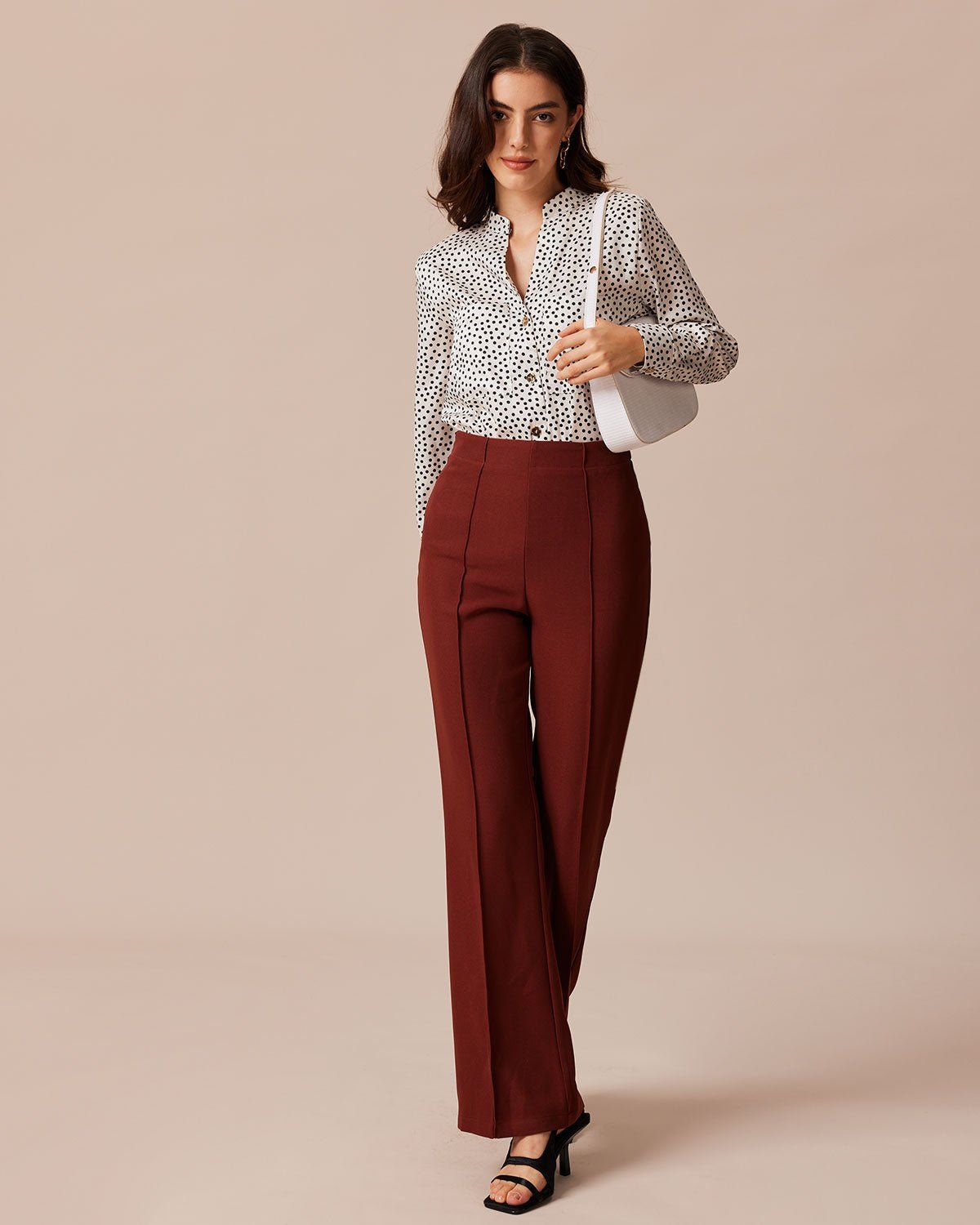 The Brick Red High Waisted Pleated Flare Pants sold by rihoas product image thumbnail 2