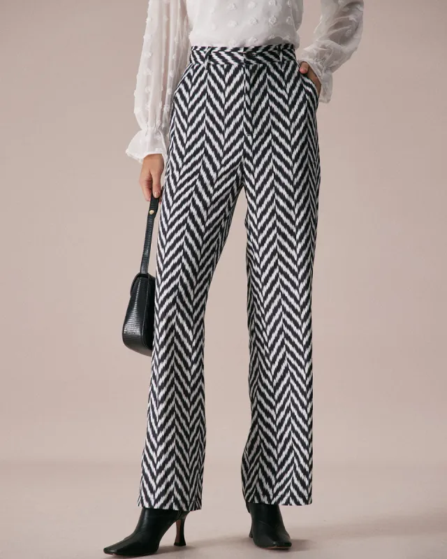 The Grey Wave Pattern Button Straight Pants sold by rihoas