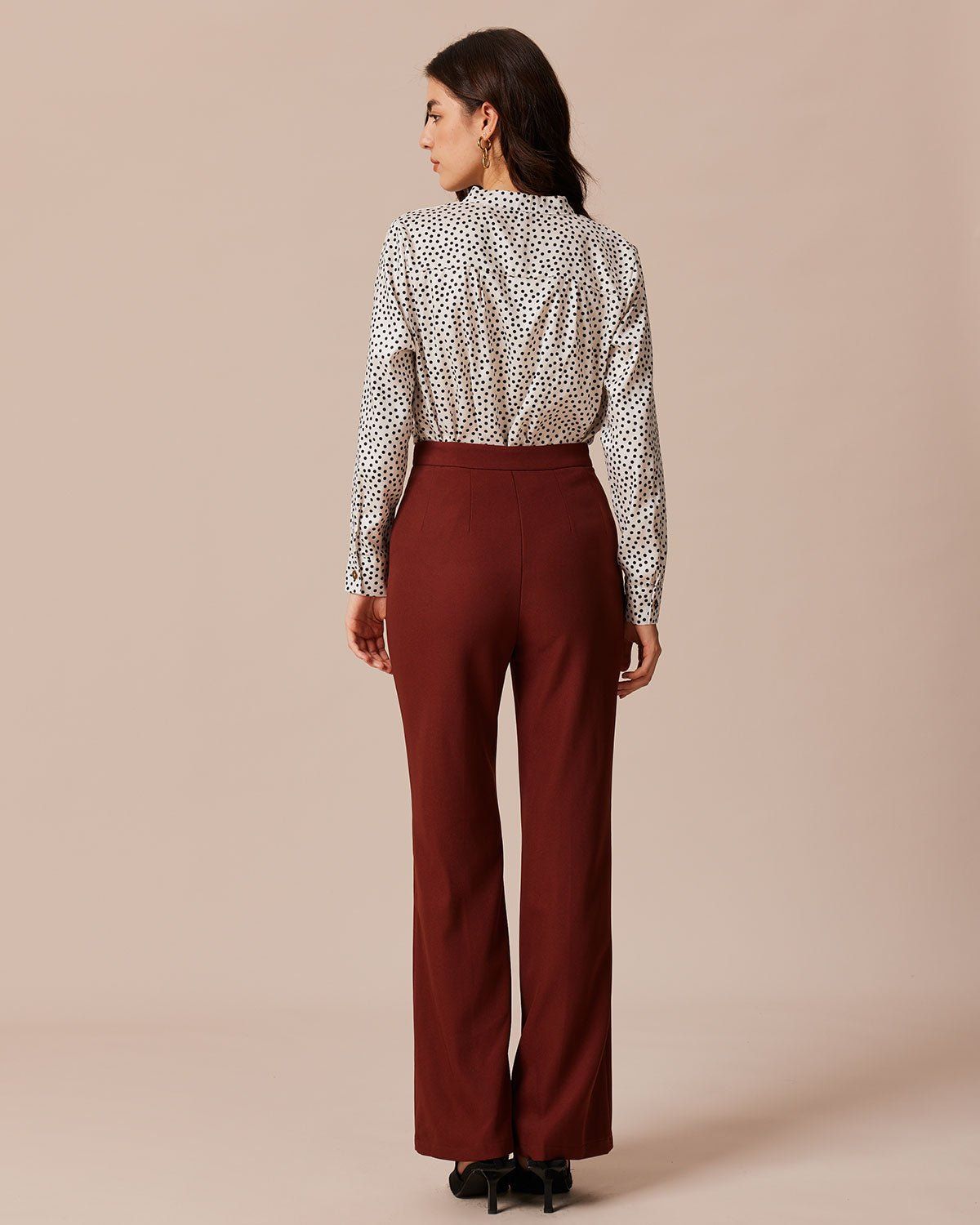 The Brick Red High Waisted Pleated Flare Pants sold by rihoas product image thumbnail 4