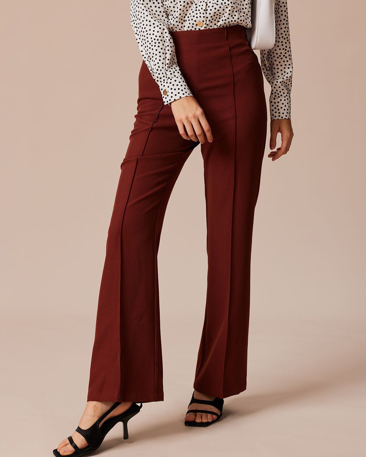 The Brick Red High Waisted Pleated Flare Pants sold by rihoas