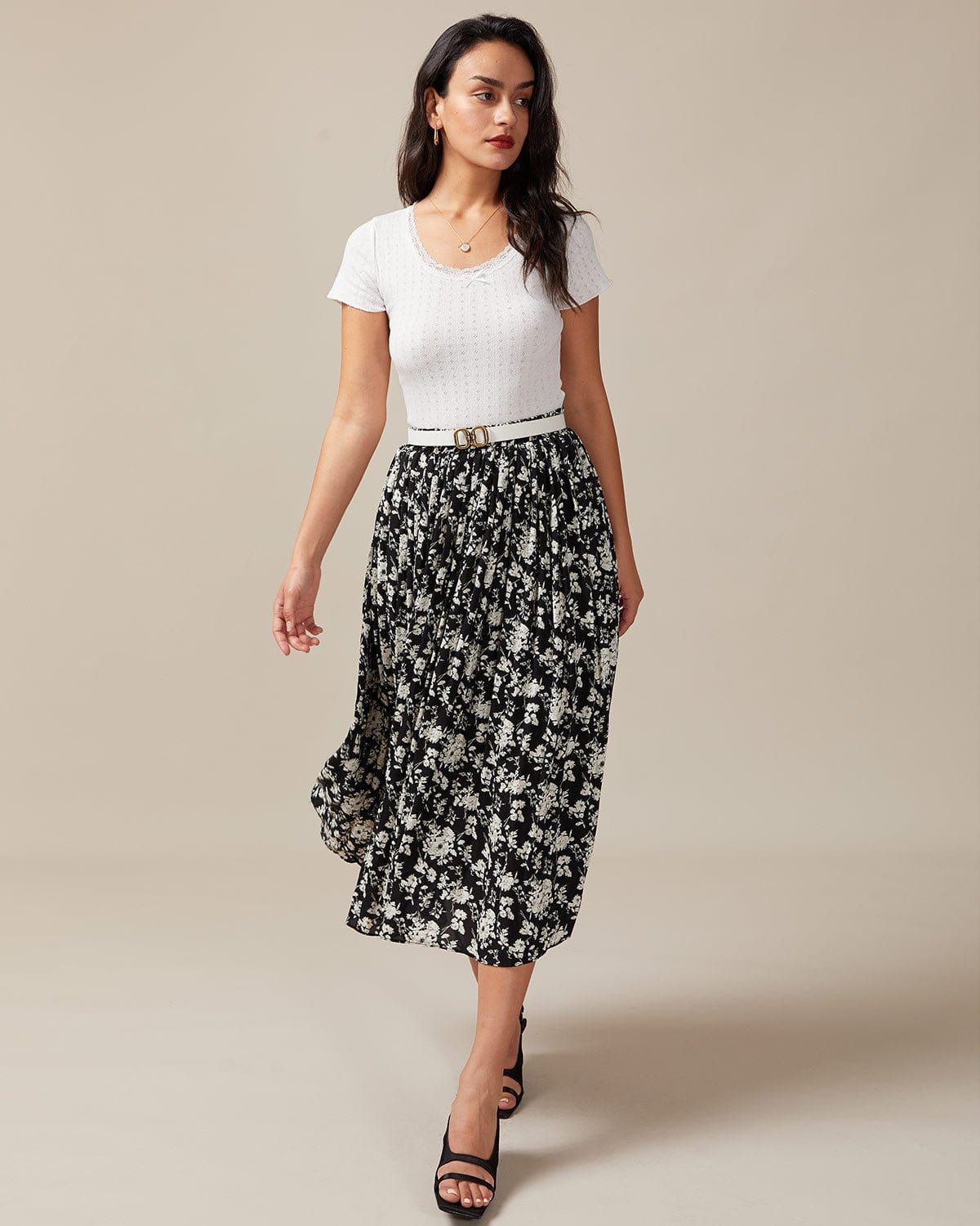 The Elastic Waist Floral Pleated Midi Skirt sold by rihoas product image thumbnail 6