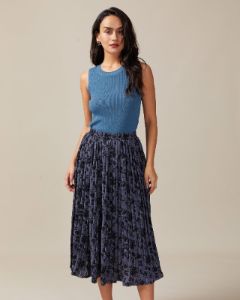 The Elastic Waist Floral Pleated Midi Skirt sold by rihoas