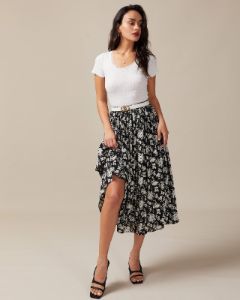 The Elastic Waist Floral Pleated Midi Skirt sold by rihoas