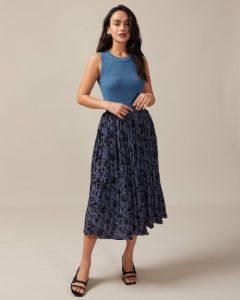 The Elastic Waist Floral Pleated Midi Skirt sold by rihoas
