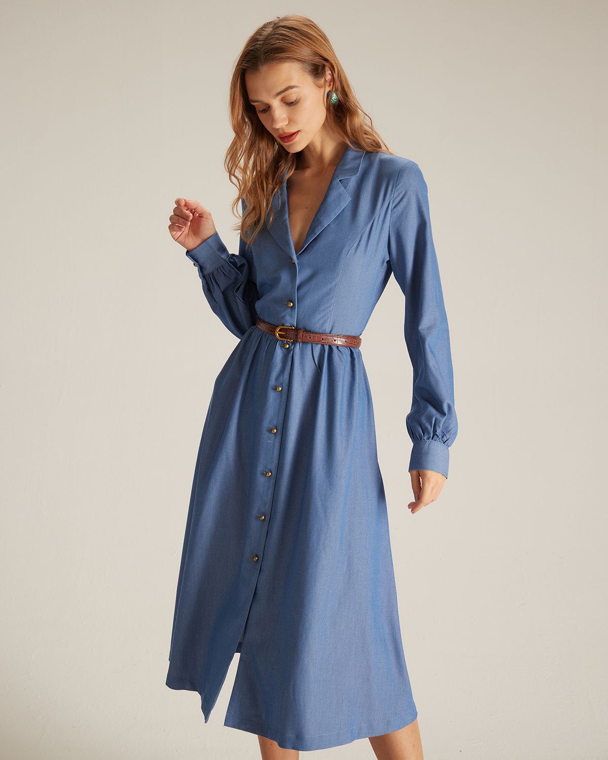 The Blue Lapel Single Breasted Midi Dress sold by rihoas product image thumbnail 4
