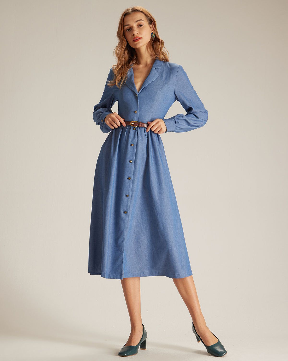 The Blue Lapel Single Breasted Midi Dress sold by rihoas product image thumbnail 3