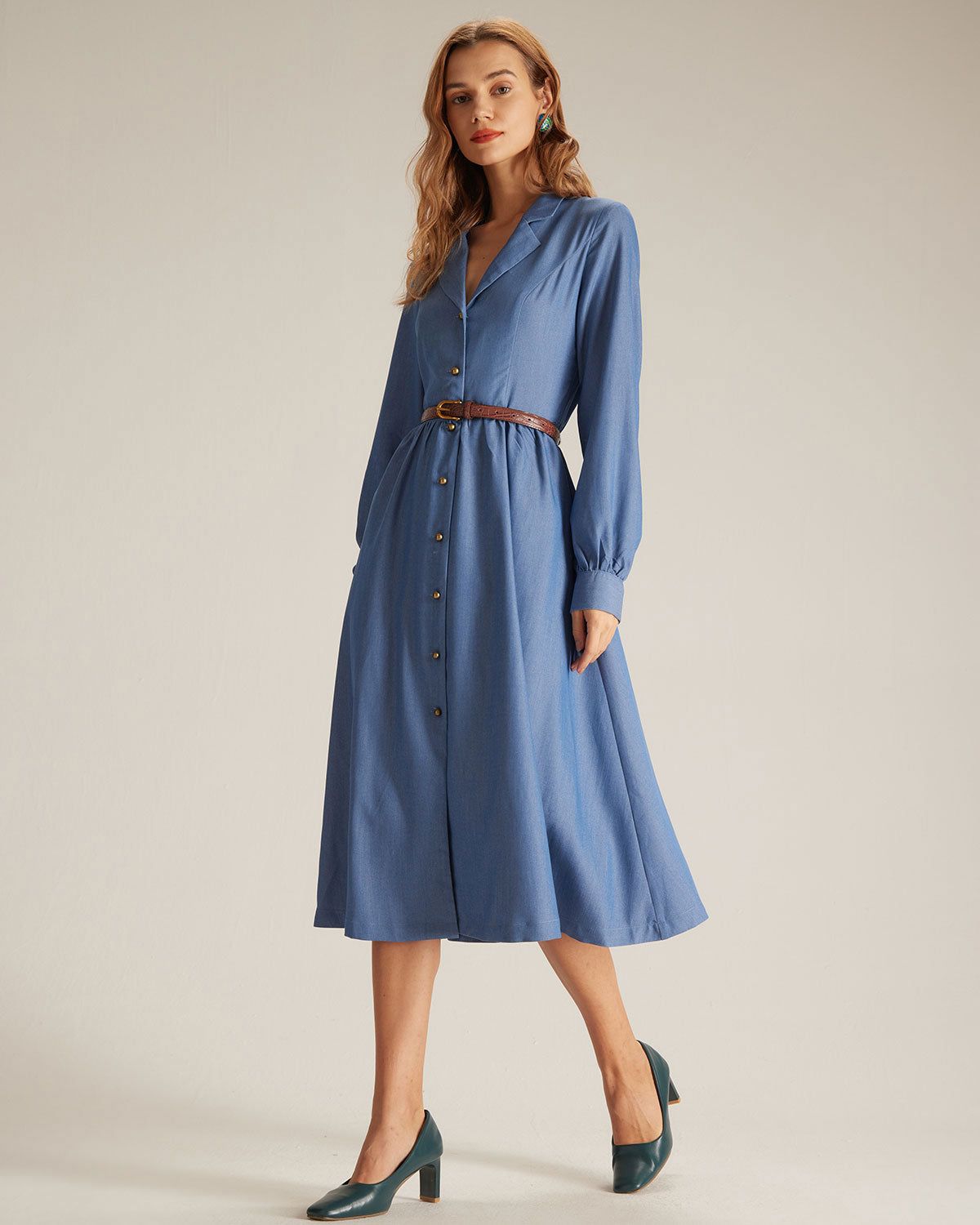 The Blue Lapel Single Breasted Midi Dress sold by rihoas product image thumbnail 5