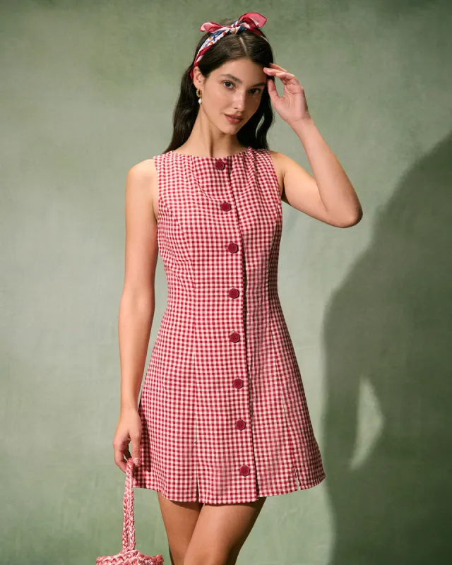 The Red Boat Neck Plaid Mini Dress sold by rihoas