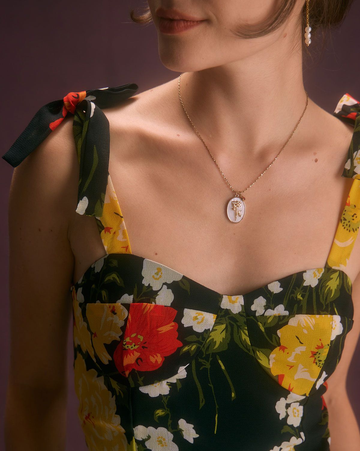 The Black Floral Ruffle Tie Shoulder Midi Dress sold by rihoas product image thumbnail 2