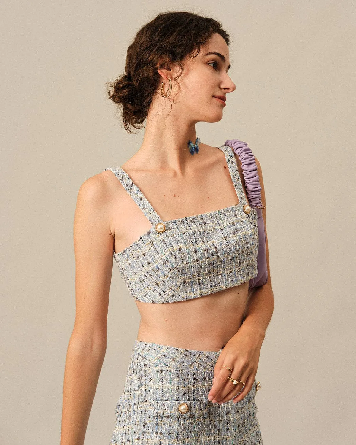 The Plaid Tweed Crop Tank Top sold by rihoas product image thumbnail 3