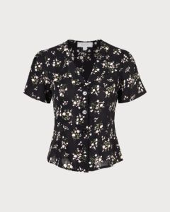 The Black V Neck Floral Tie Back Shirt sold by rihoas