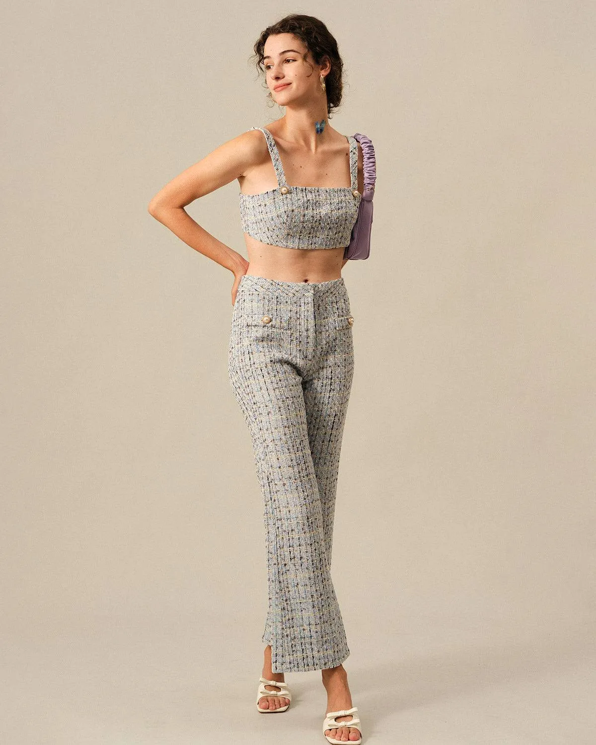 The Plaid Tweed Crop Tank Top sold by rihoas product image thumbnail 4