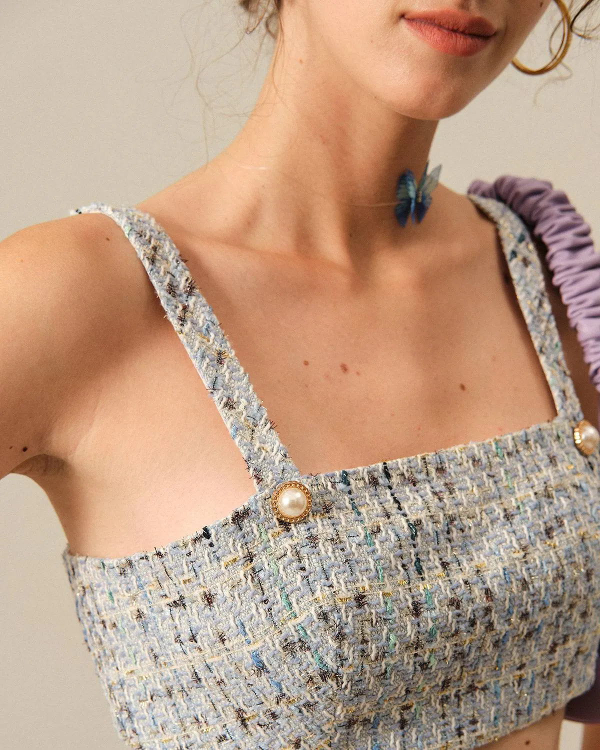 The Plaid Tweed Crop Tank Top sold by rihoas product image thumbnail 2