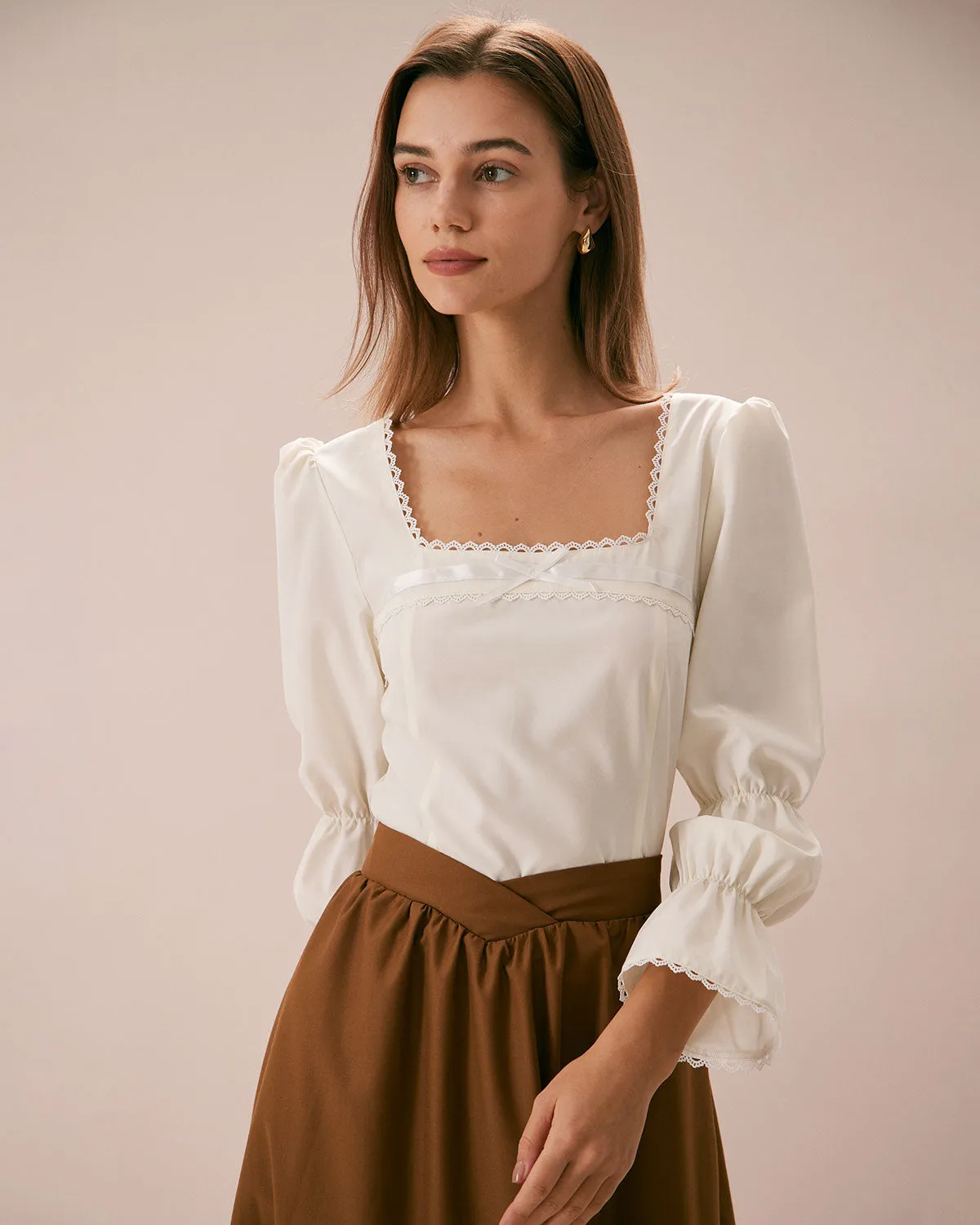 The Apricot Square Neck Lace Trim Blouse sold by rihoas product image thumbnail 4