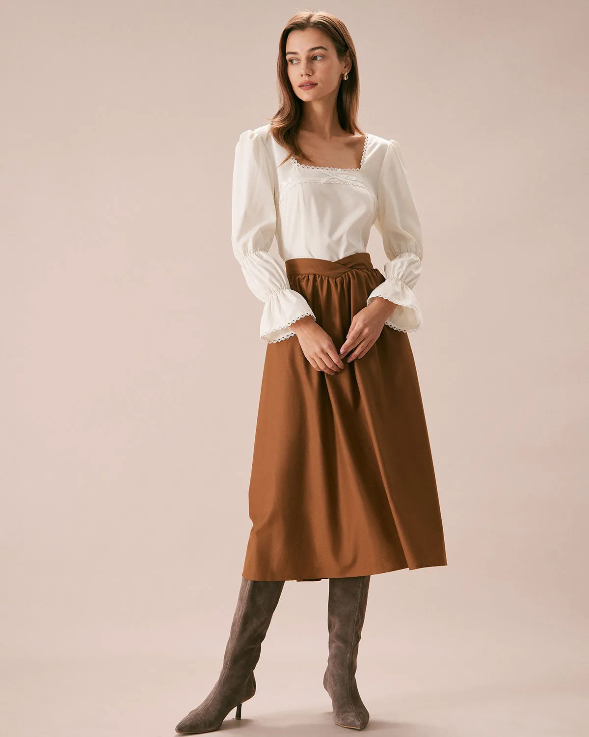 The Apricot Square Neck Lace Trim Blouse sold by rihoas product image thumbnail 2