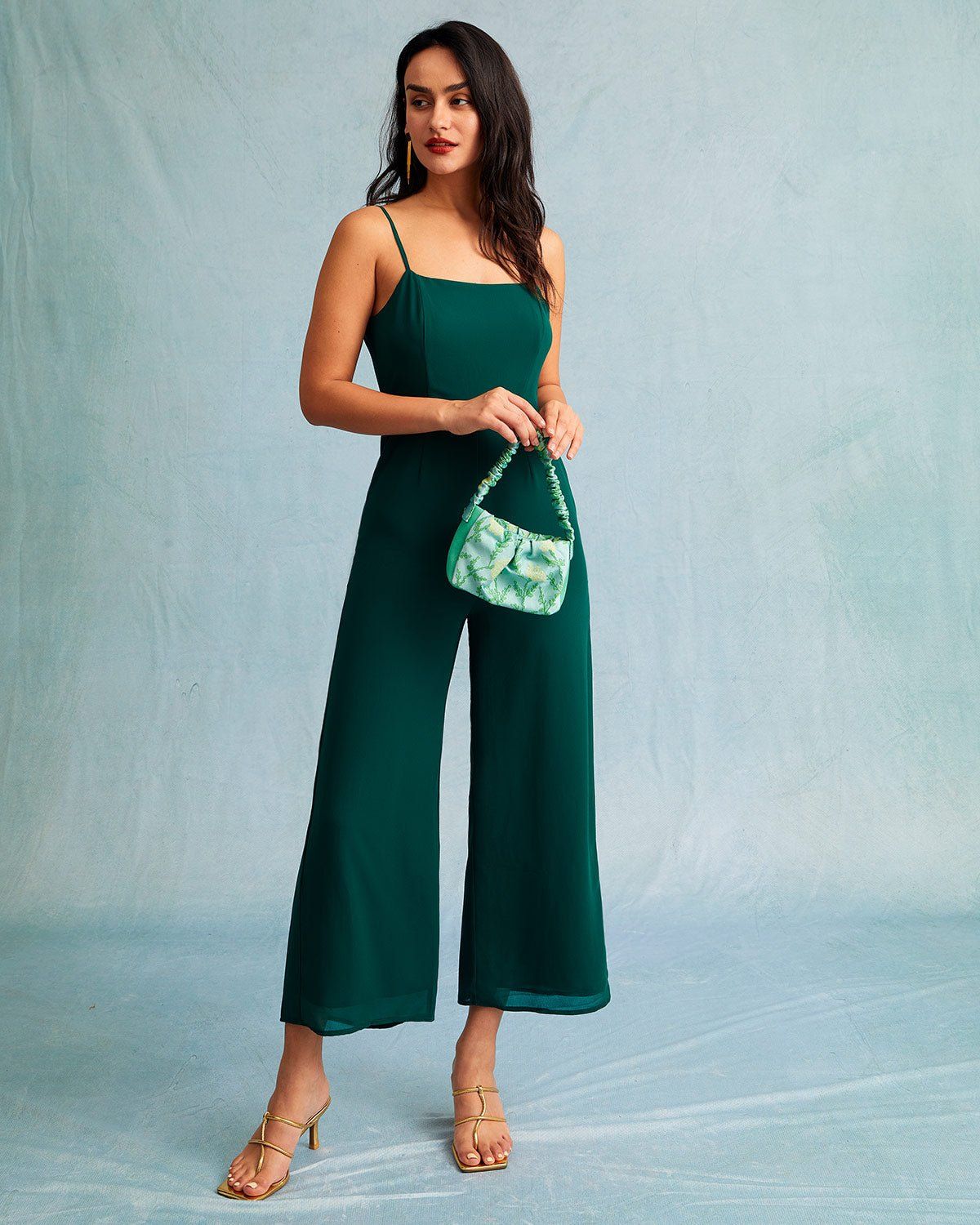 The Green Sleeveless Sheer Backless Jumpsuit sold by rihoas product image thumbnail 2