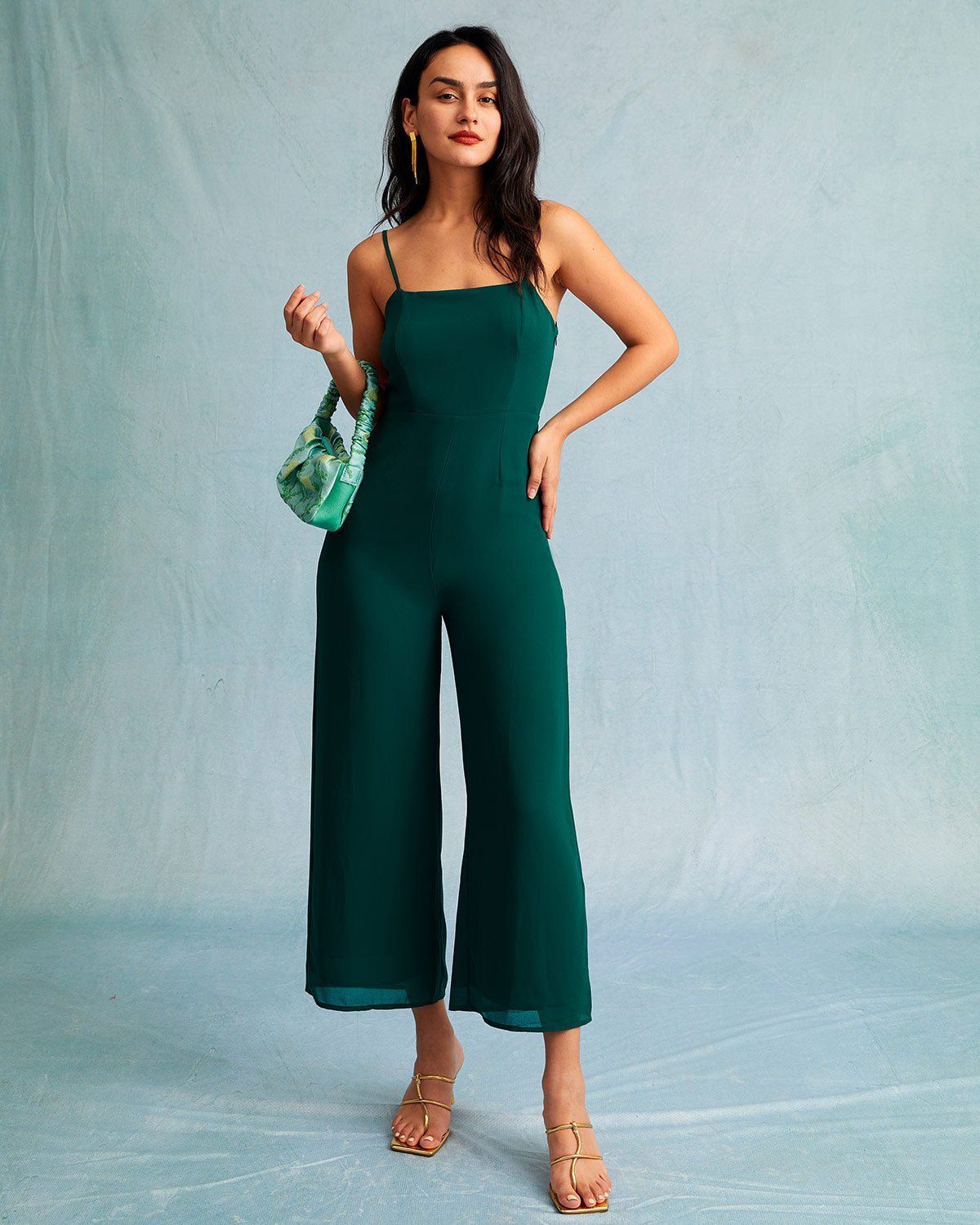 The Green Sleeveless Sheer Backless Jumpsuit sold by rihoas