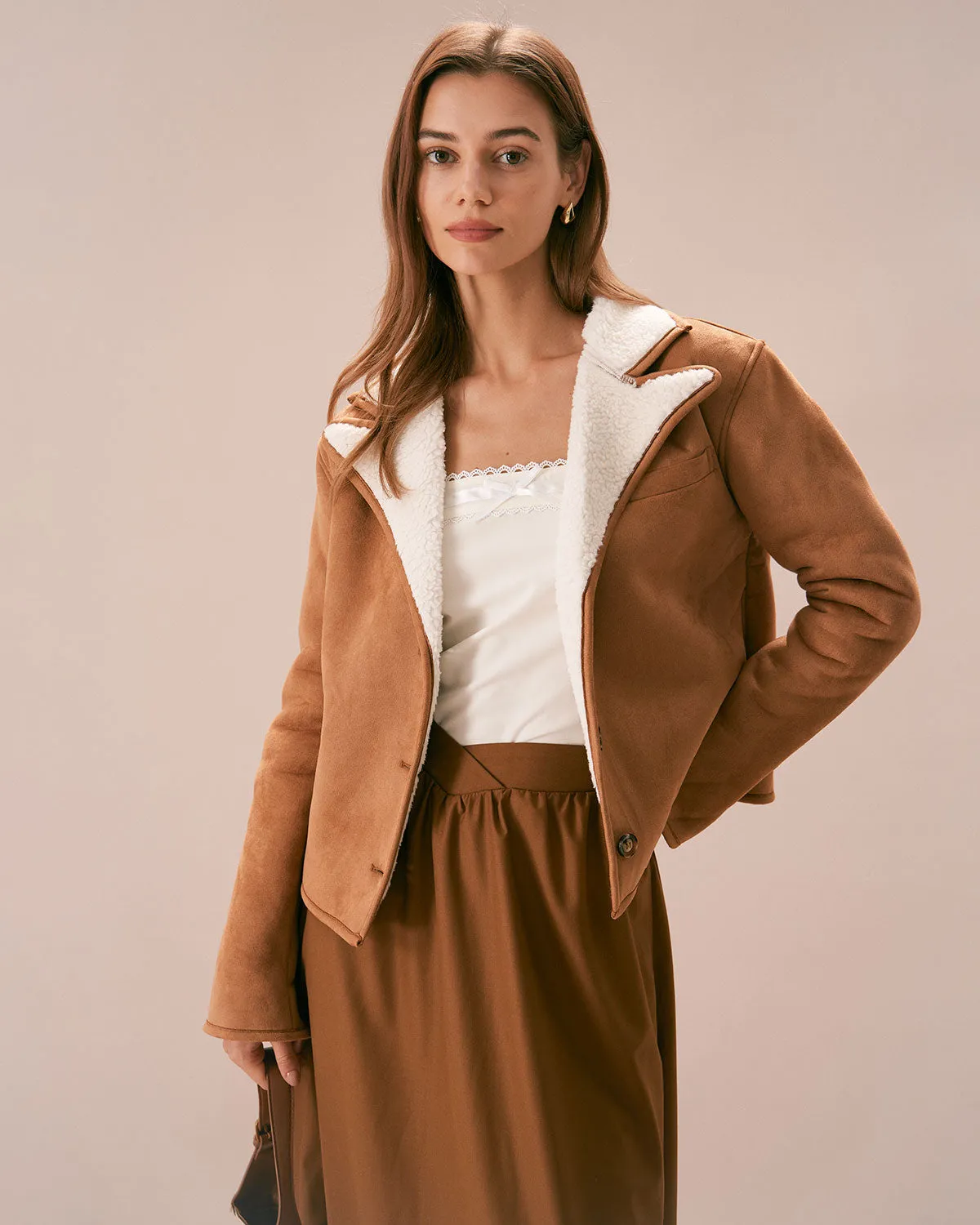 The Brown Lapel Single Breasted Suede Jacket sold by rihoas