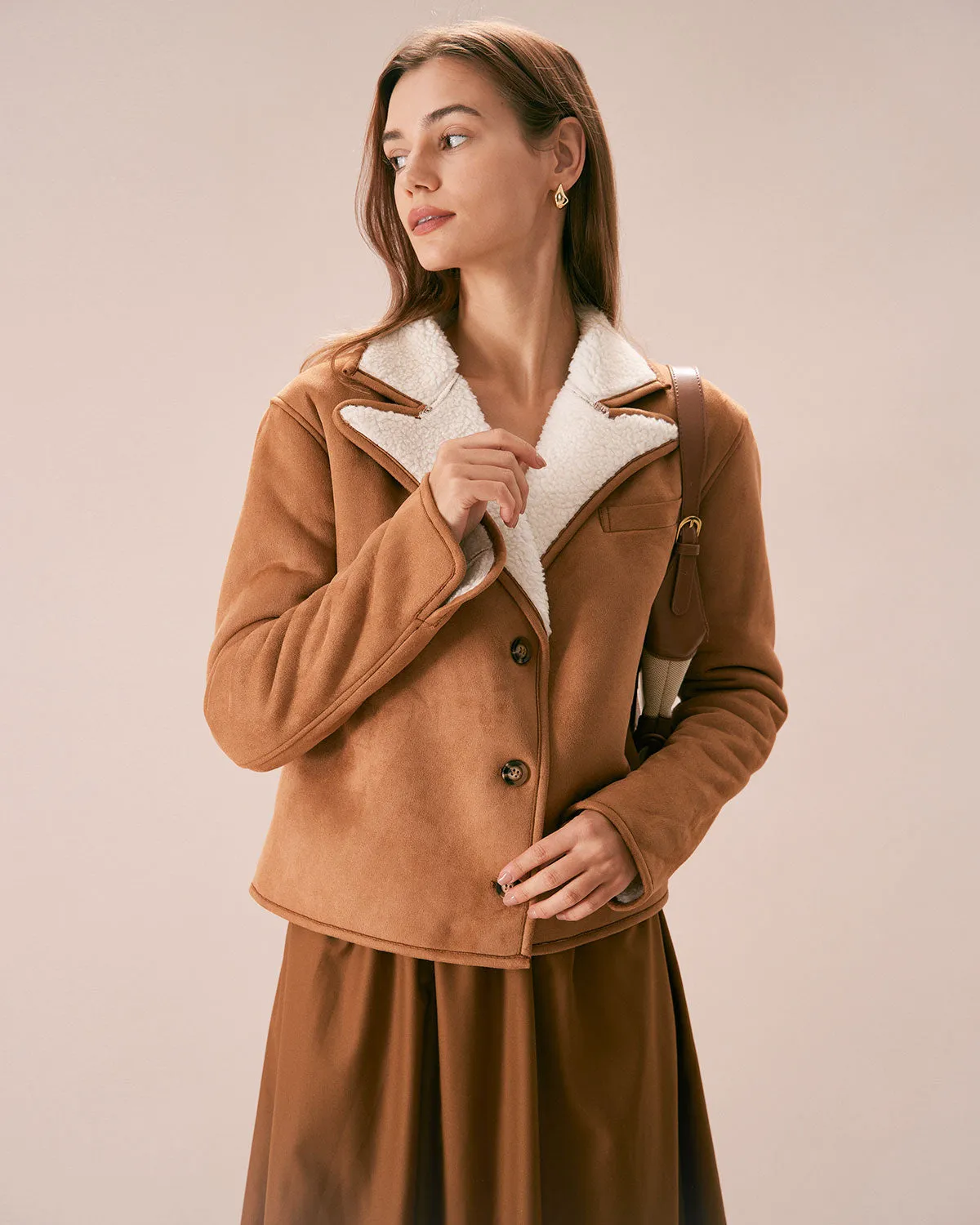 The Brown Lapel Single Breasted Suede Jacket sold by rihoas product image thumbnail 2