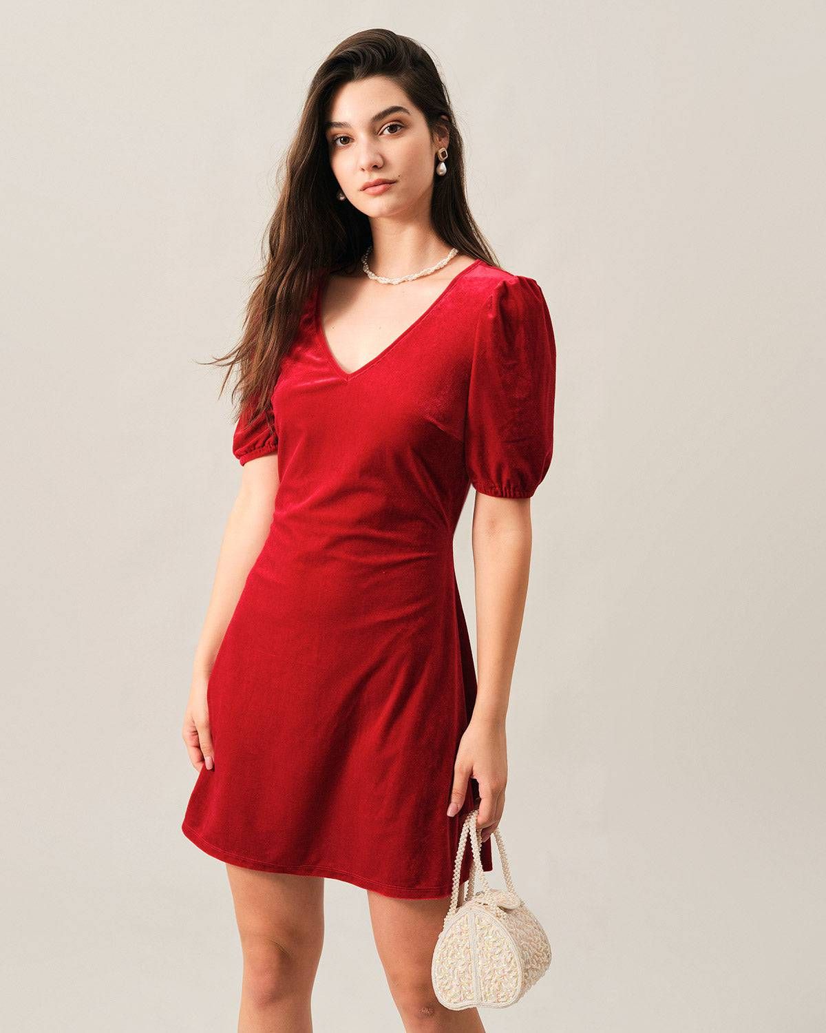 The Velvet Backless Puff Sleeve Mini Dress sold by rihoas