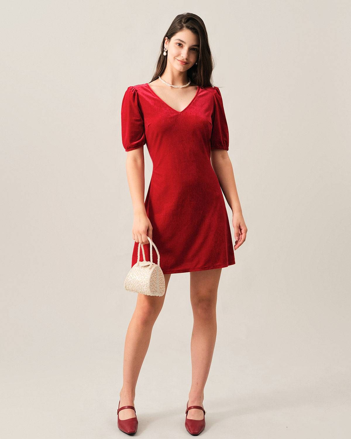 The Velvet Backless Puff Sleeve Mini Dress sold by rihoas product image thumbnail 4