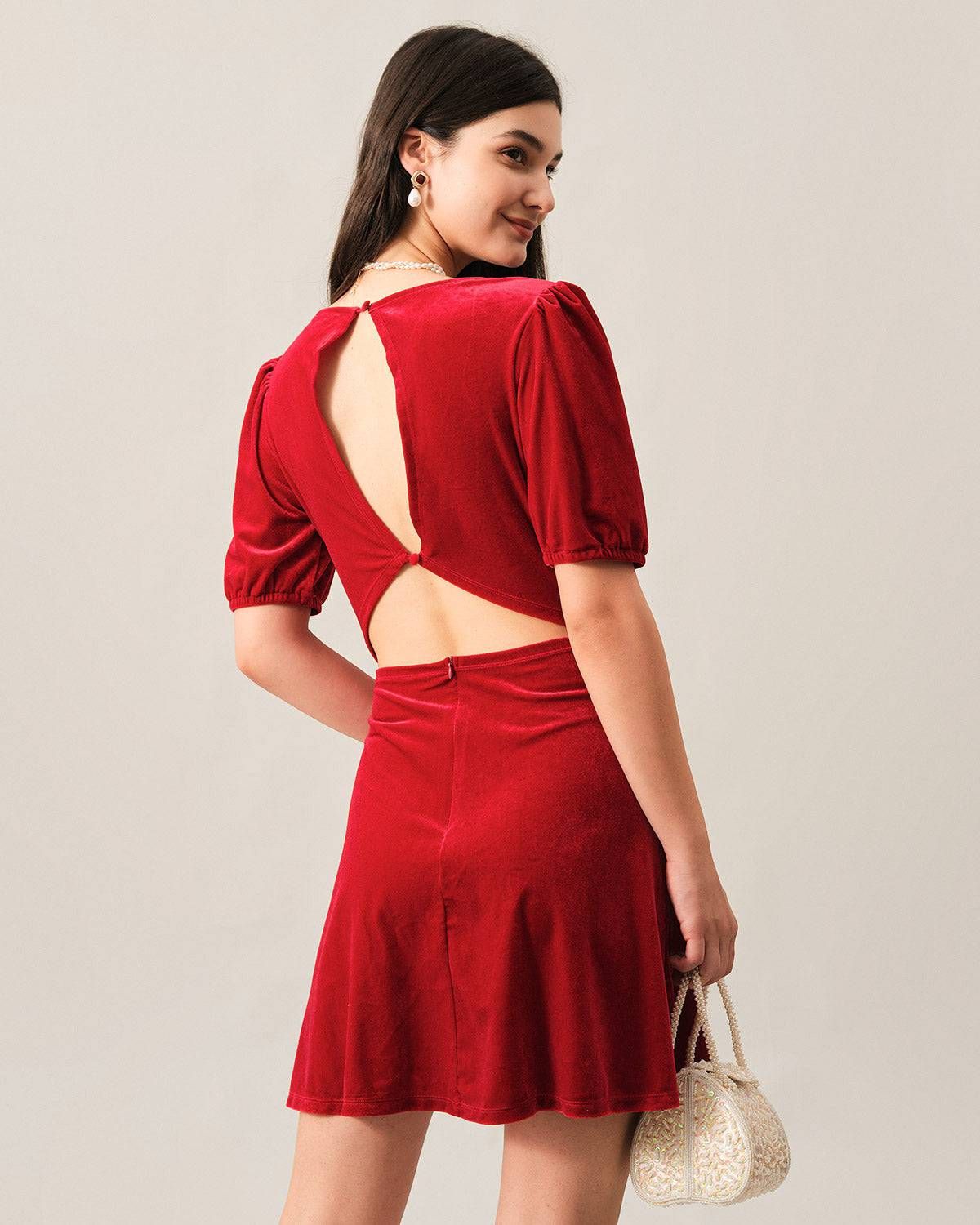 The Velvet Backless Puff Sleeve Mini Dress sold by rihoas product image thumbnail 2