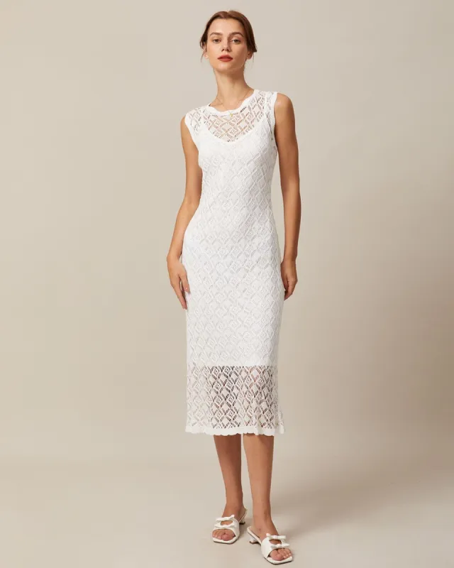 The White Wave Cut Pointelle Cami Midi Dress sold by rihoas