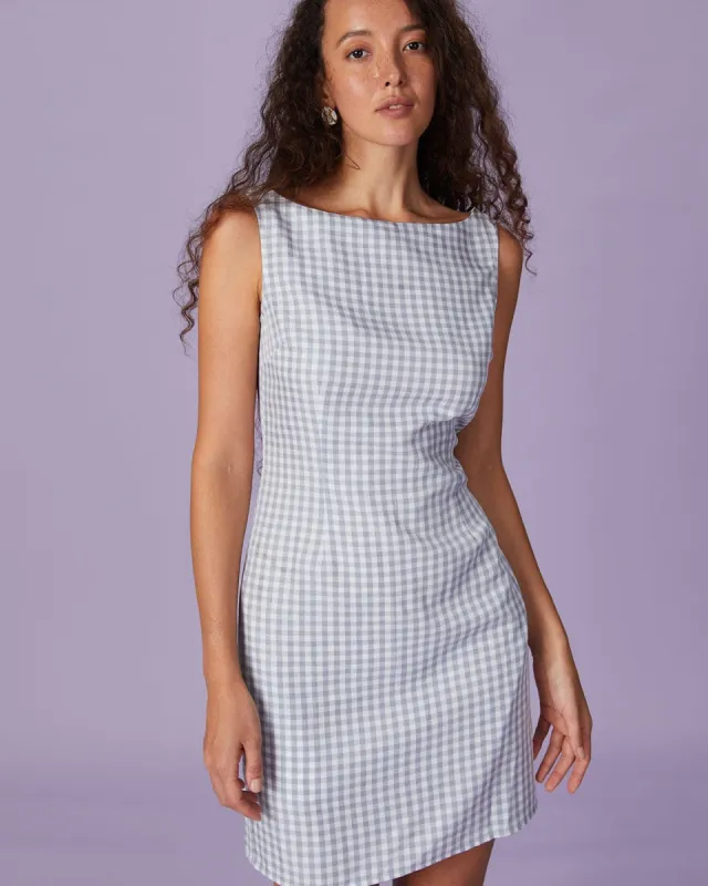 The Grey Boat Neck Plaid Backless Mini Dress sold by rihoas