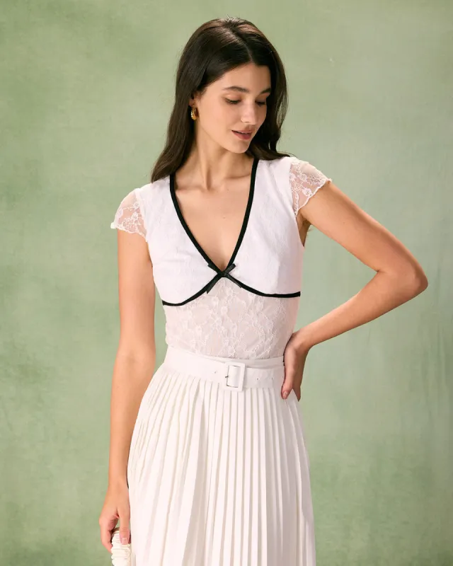 The White V Neck Lace Tee sold by rihoas