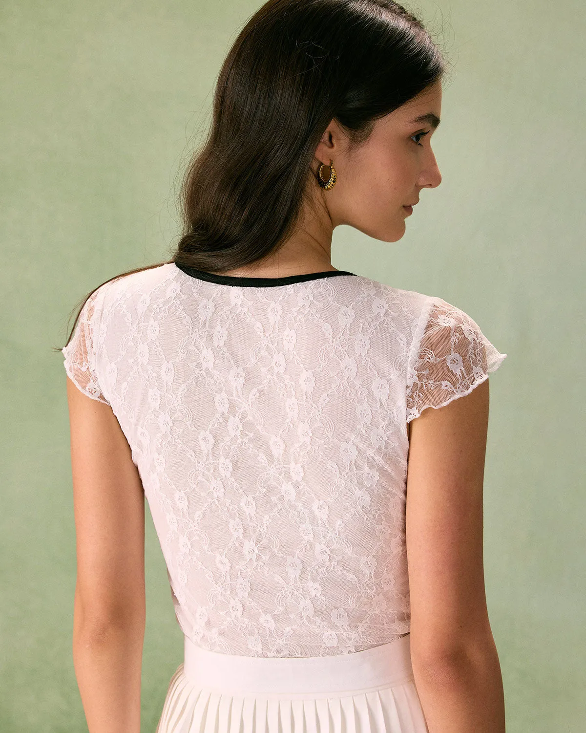 The White V Neck Lace Tee sold by rihoas product image thumbnail 3