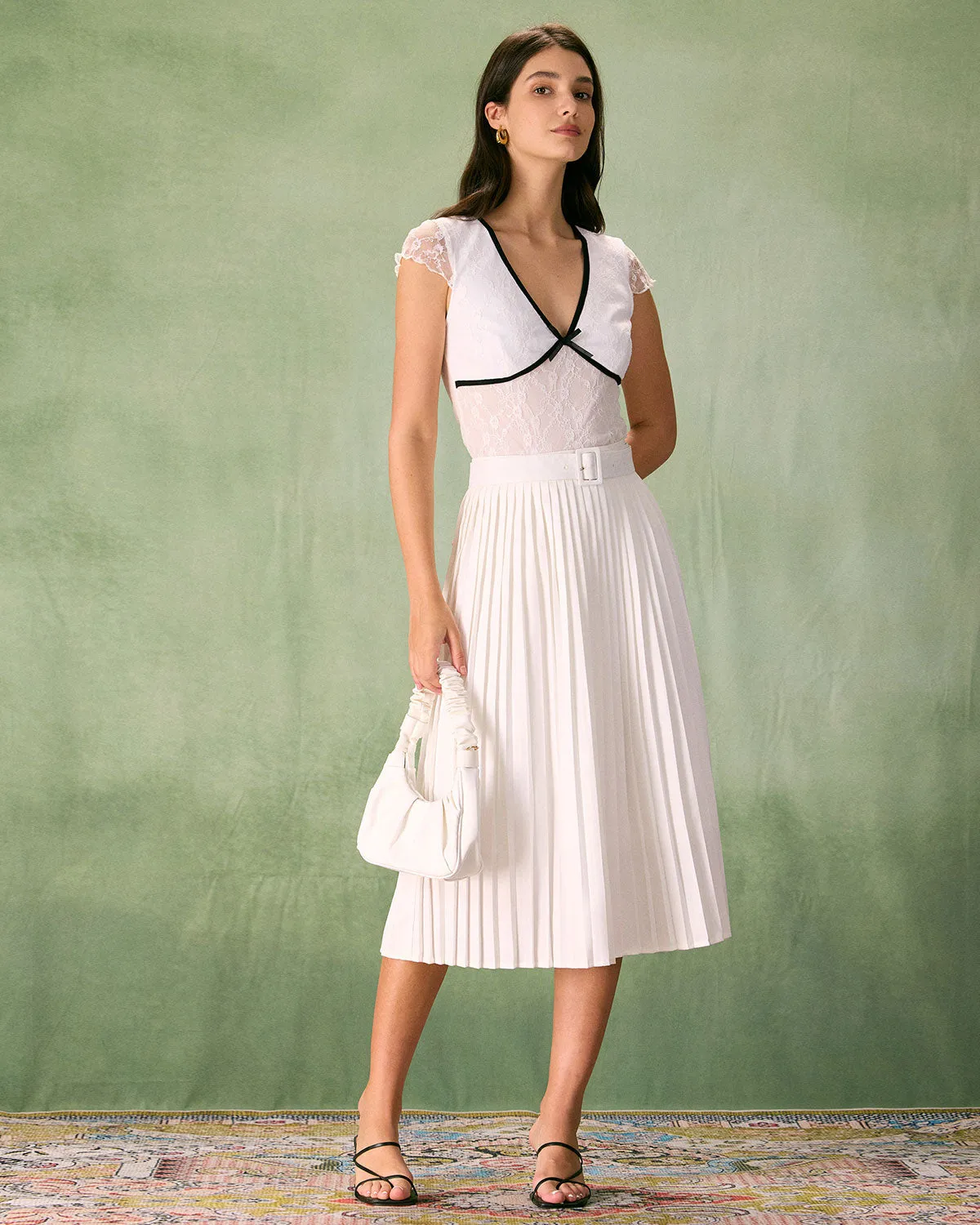 The White V Neck Lace Tee sold by rihoas product image thumbnail 4