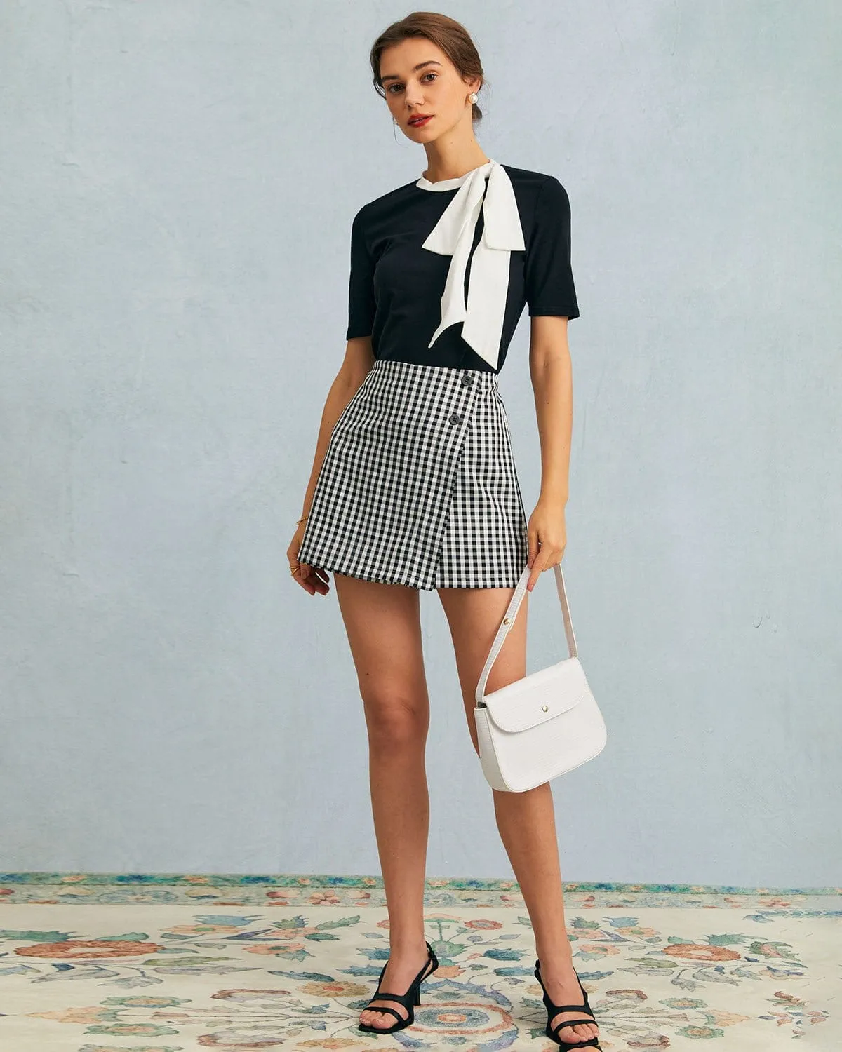 The Black Round Neck Colorblock Bowknot Top sold by rihoas product image thumbnail 4