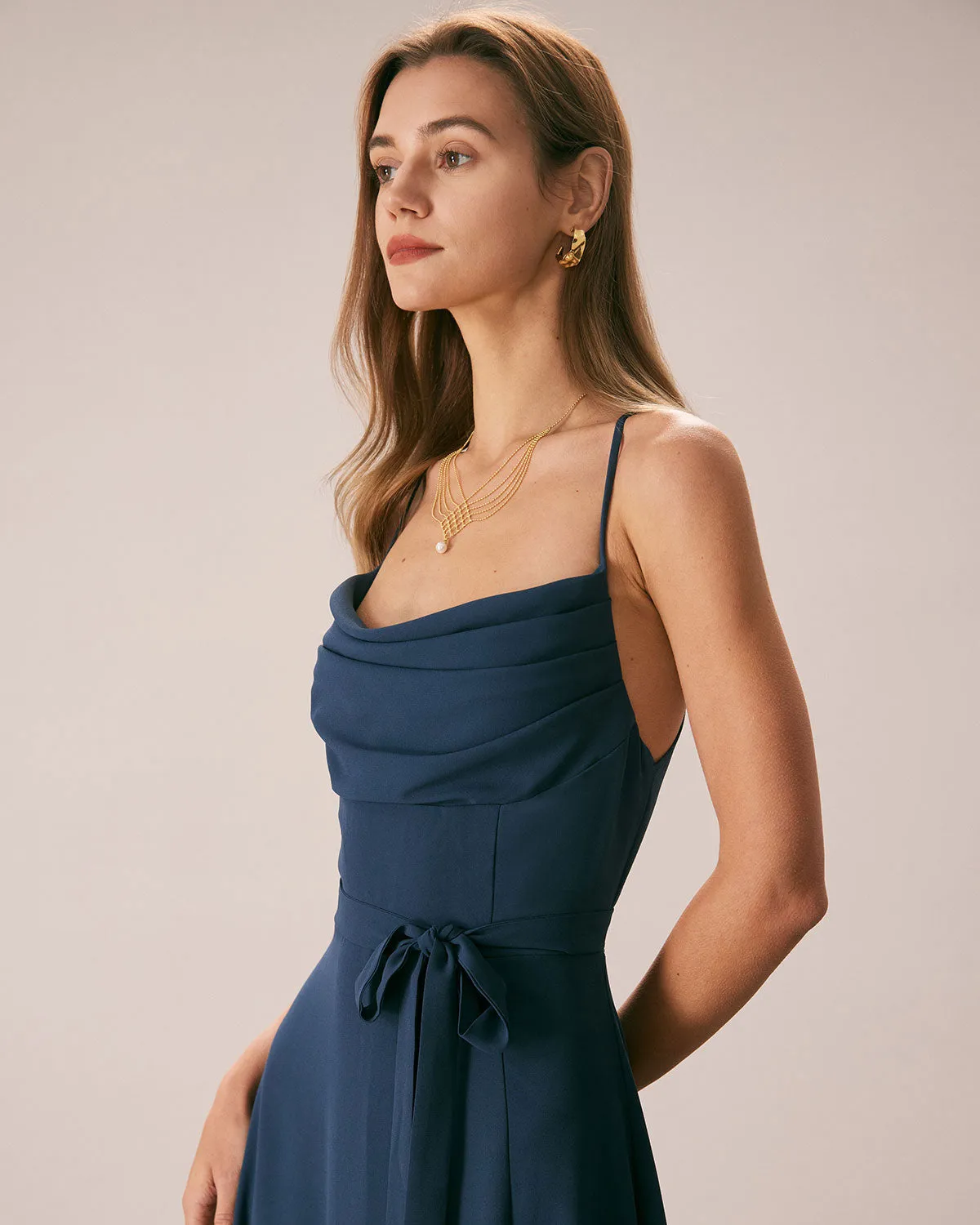 The Navy Cowl Neck Cutout Back Maxi Dress sold by rihoas product image thumbnail 5