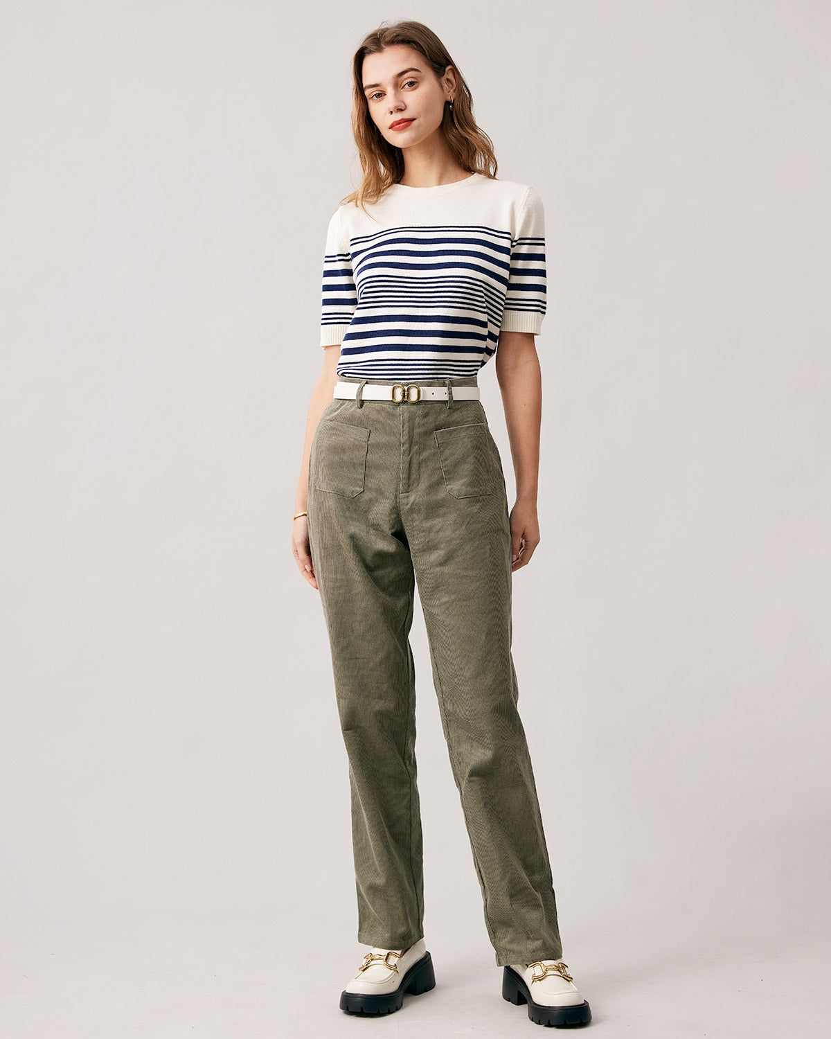 The Navy Striped Short Sleeve Sweater sold by rihoas product image thumbnail 4