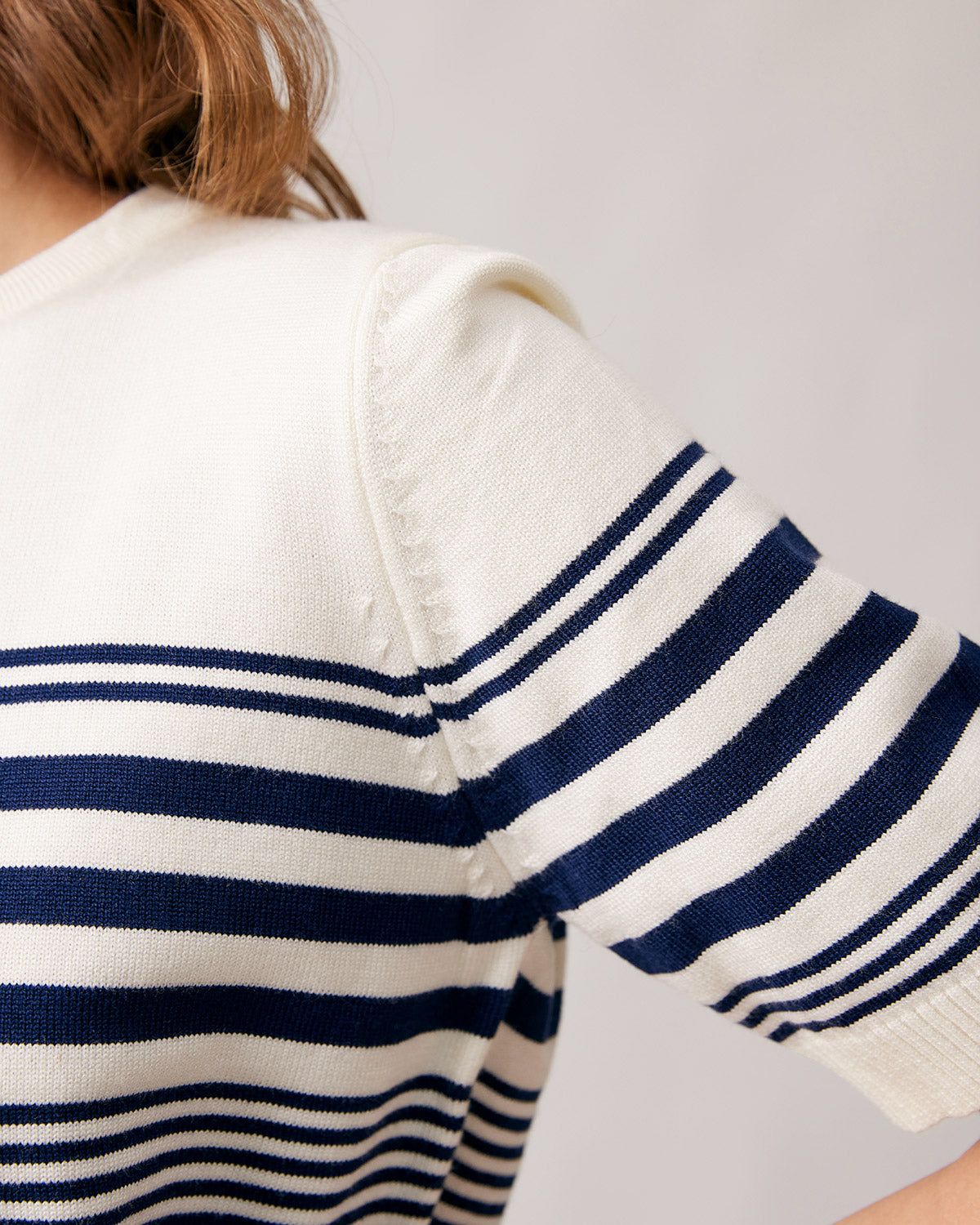 The Navy Striped Short Sleeve Sweater sold by rihoas product image thumbnail 2