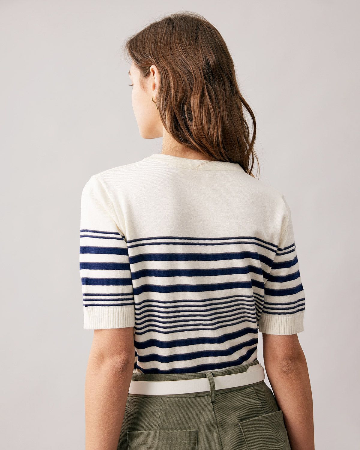 The Navy Striped Short Sleeve Sweater sold by rihoas product image thumbnail 5