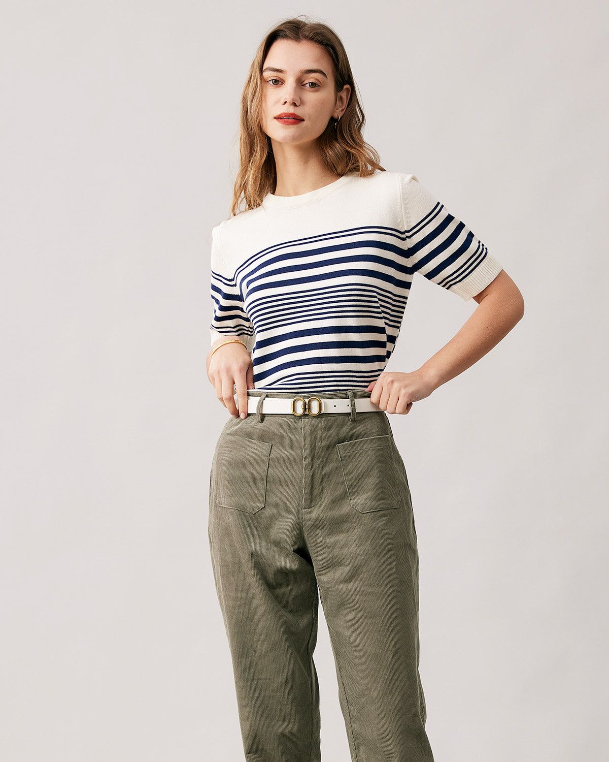 The Navy Striped Short Sleeve Sweater sold by rihoas product image thumbnail 3