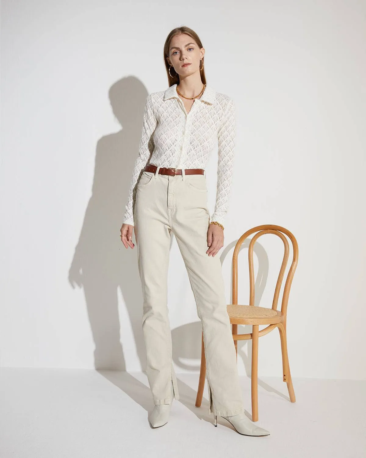 The Collared Cutout Ribbed Blouse sold by rihoas product image thumbnail 4