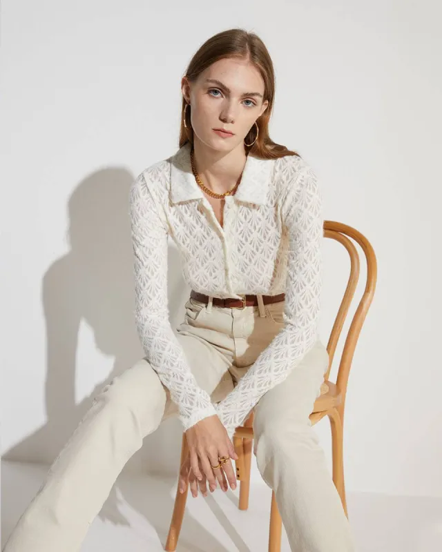The Collared Cutout Ribbed Blouse sold by rihoas